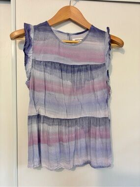 Anthro Flutter Sleeve Tank Size Small Purple Rainbow Ombre Tiered Romantic Soft